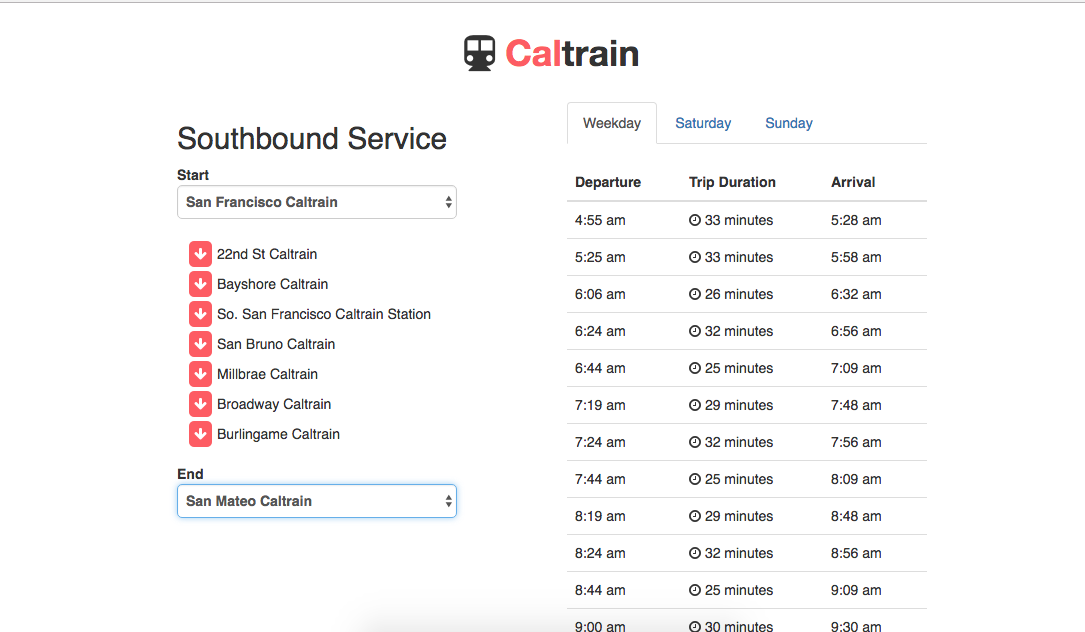 Caltrain Schedule App